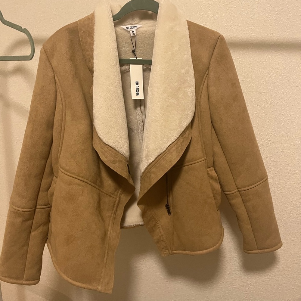 Faux suede fur jacket coat tan